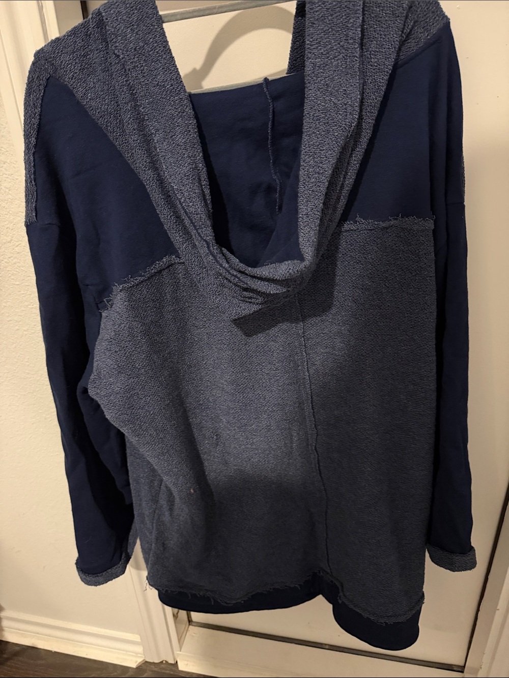 Free People Two-Tone Navy V-Neck Hooded Pullover - Picture 2 of 5